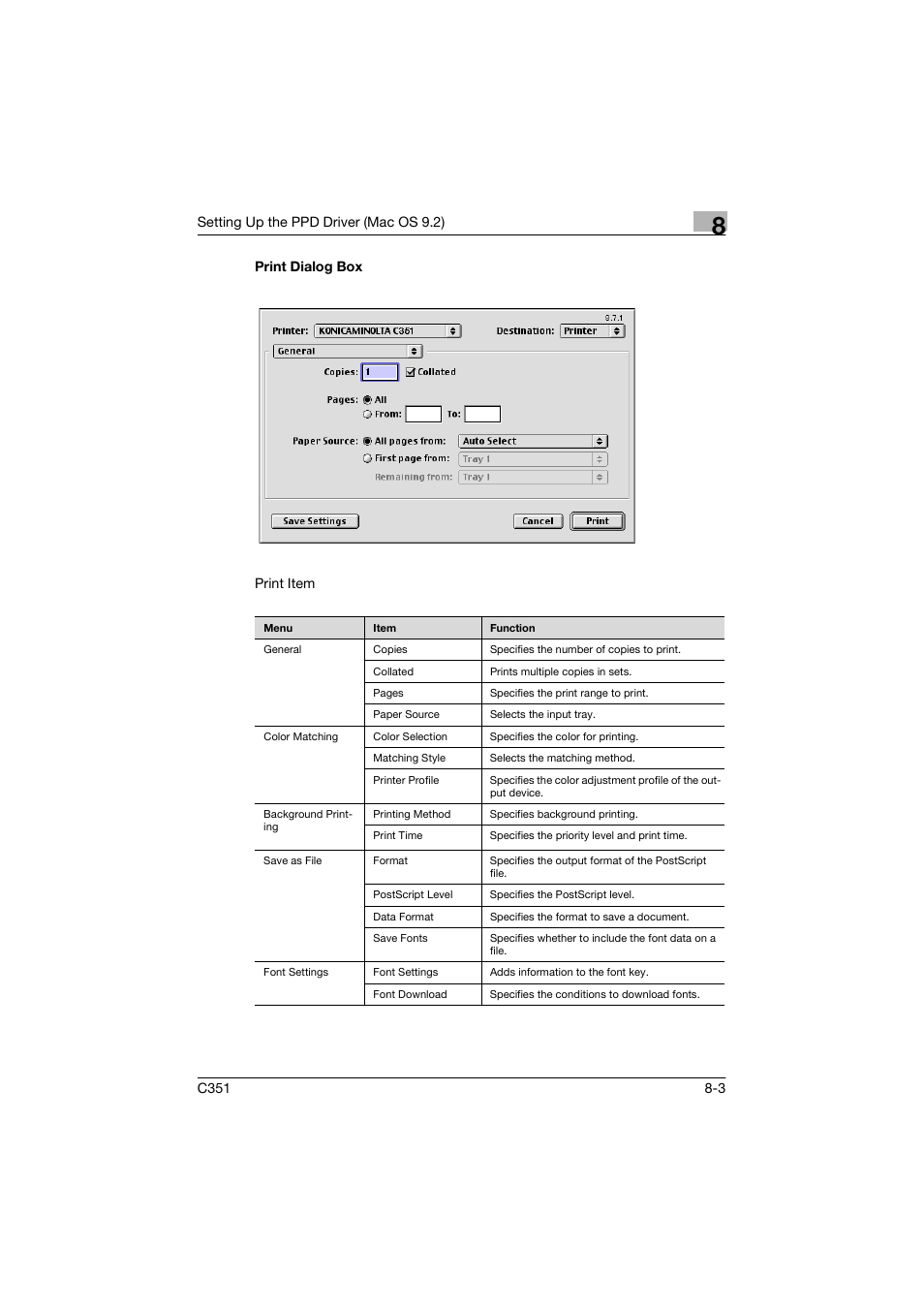 Print dialog box | Konica Minolta BIZHUP C351 User Manual | Page 184 / 318