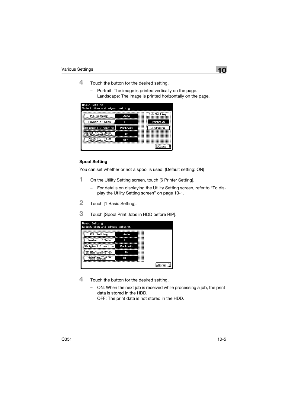 Spool setting | Konica Minolta BIZHUP C351 User Manual | Page 218 / 318