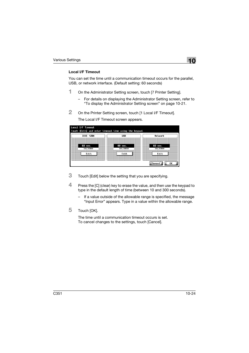 Local i/f timeout | Konica Minolta BIZHUP C351 User Manual | Page 237 / 318