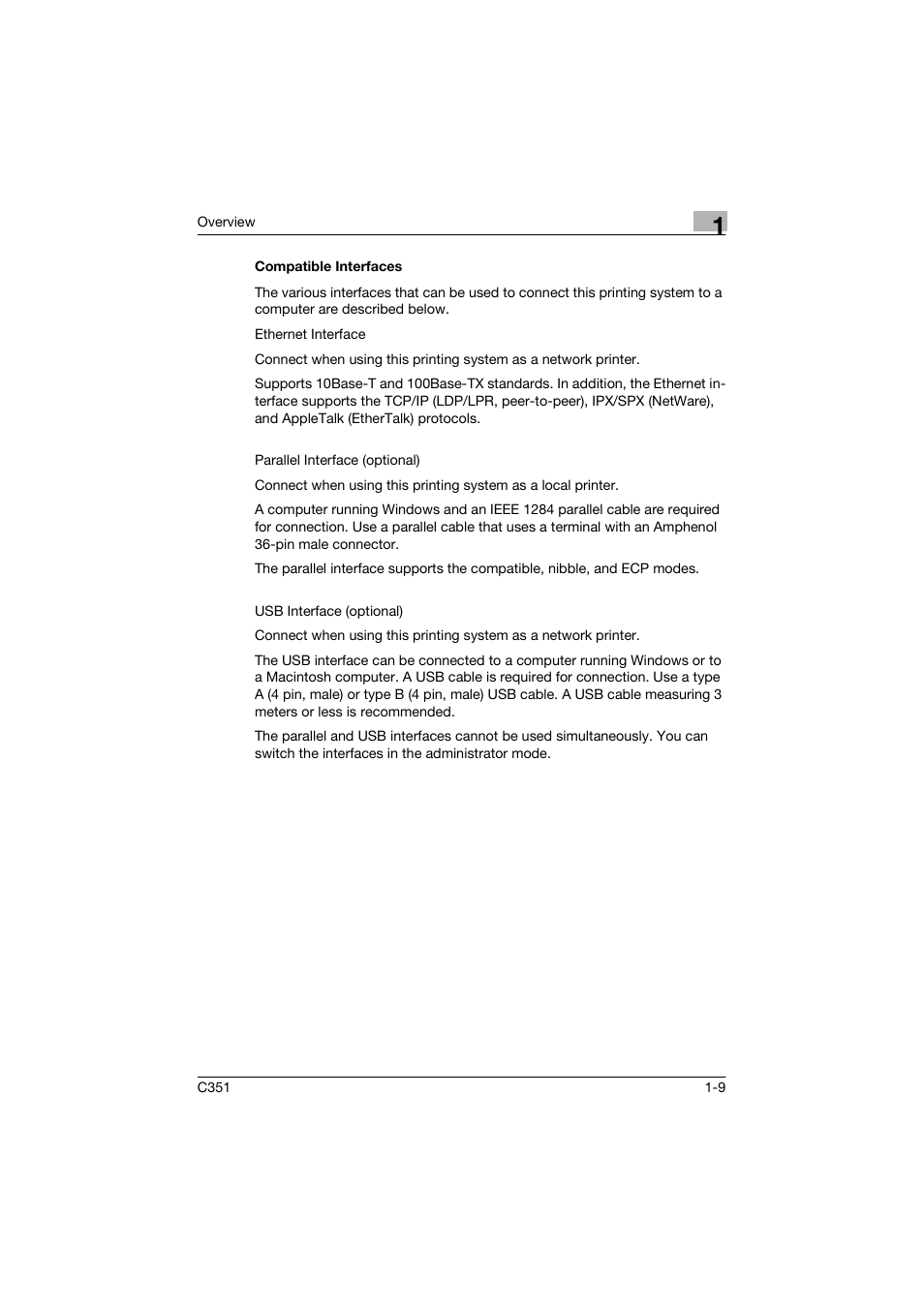 Compatible interfaces | Konica Minolta BIZHUP C351 User Manual | Page 28 / 318