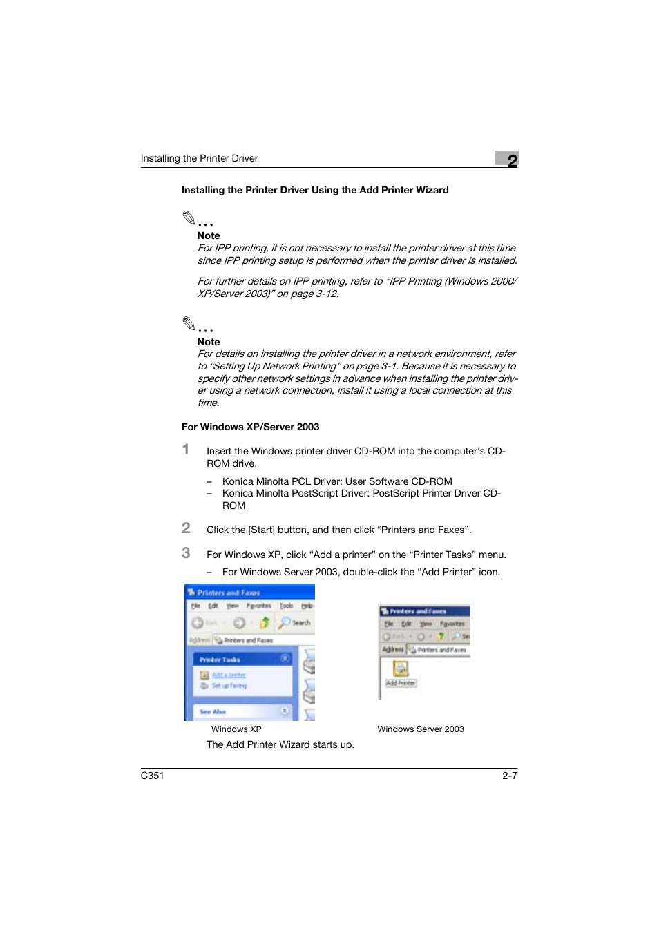 For windows xp/server 2003 | Konica Minolta BIZHUP C351 User Manual | Page 38 / 318