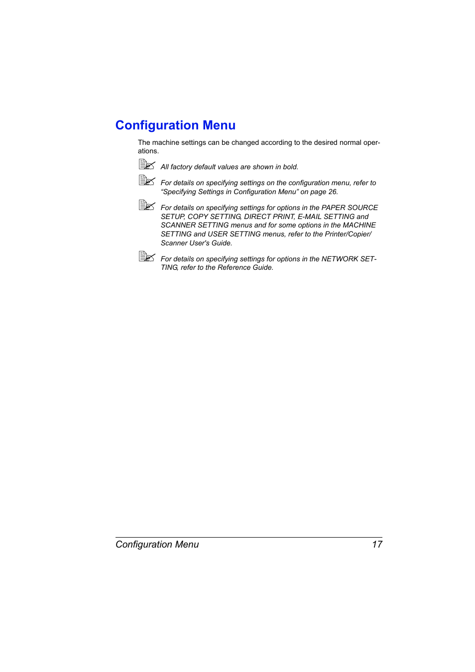 Configuration menu, Configuration menu 17 | Konica Minolta Magicolor 2590 MF User Manual | Page 23 / 92