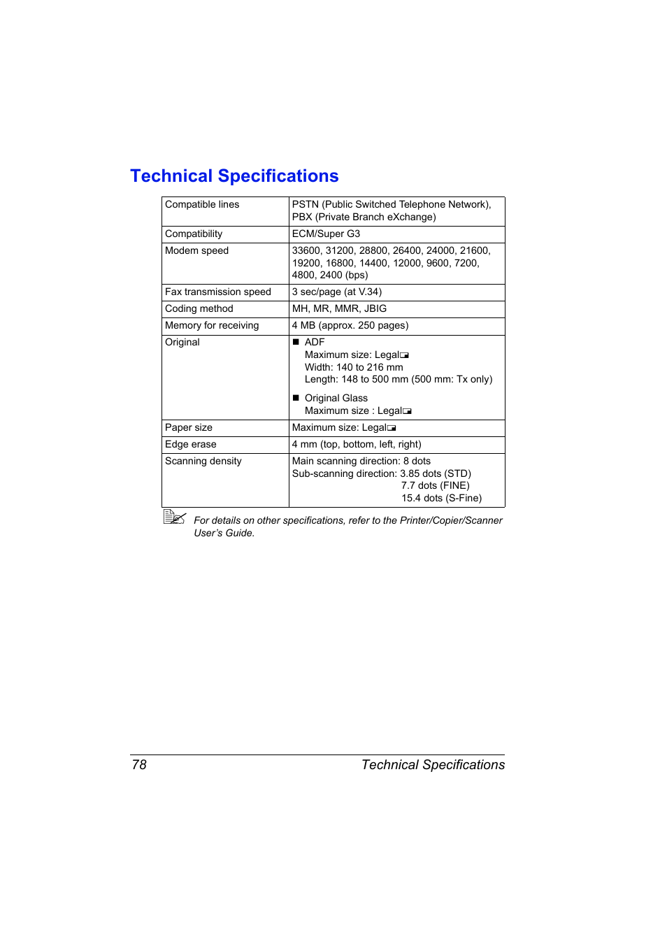 Technical specifications, Technical specifications 78 | Konica Minolta Magicolor 2590 MF User Manual | Page 84 / 92