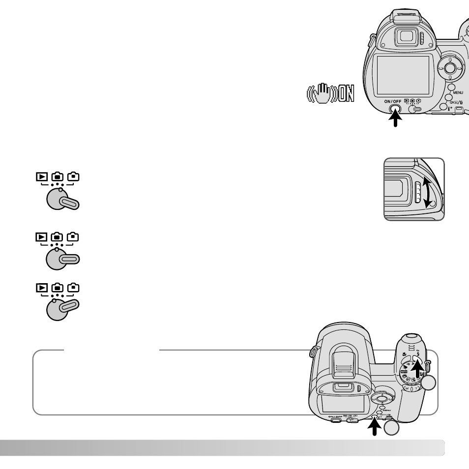 Turning on the camera and displays | Konica Minolta DiMAGE Z6 User Manual | Page 17 / 132