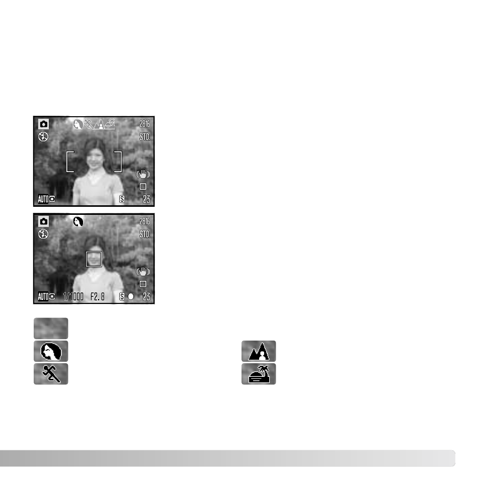 Automatic digital subject program selection | Konica Minolta DiMAGE Z6 User Manual | Page 23 / 132
