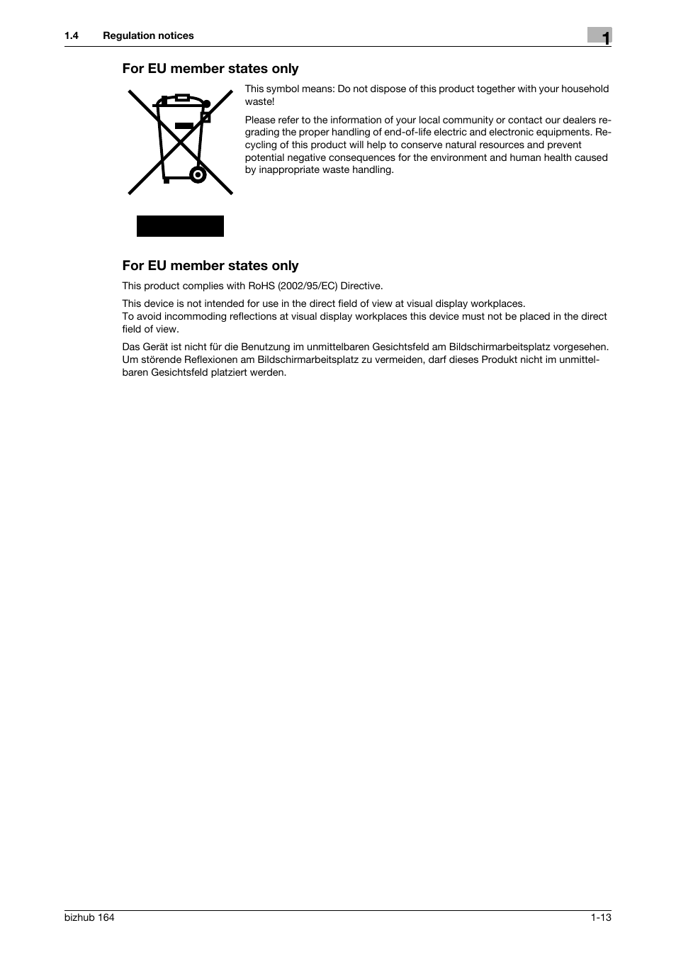 For eu member states only | Konica Minolta BIZHUB 164 User Manual | Page 19 / 138