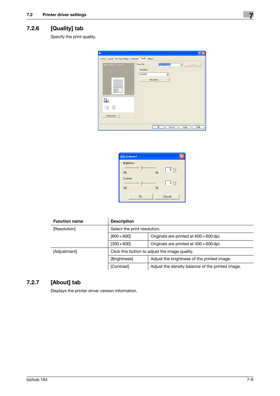 6 [quality] tab, 7 [about] tab, Quality] tab -9 | About] tab -9 | Konica Minolta BIZHUB 164 User Manual | Page 81 / 138