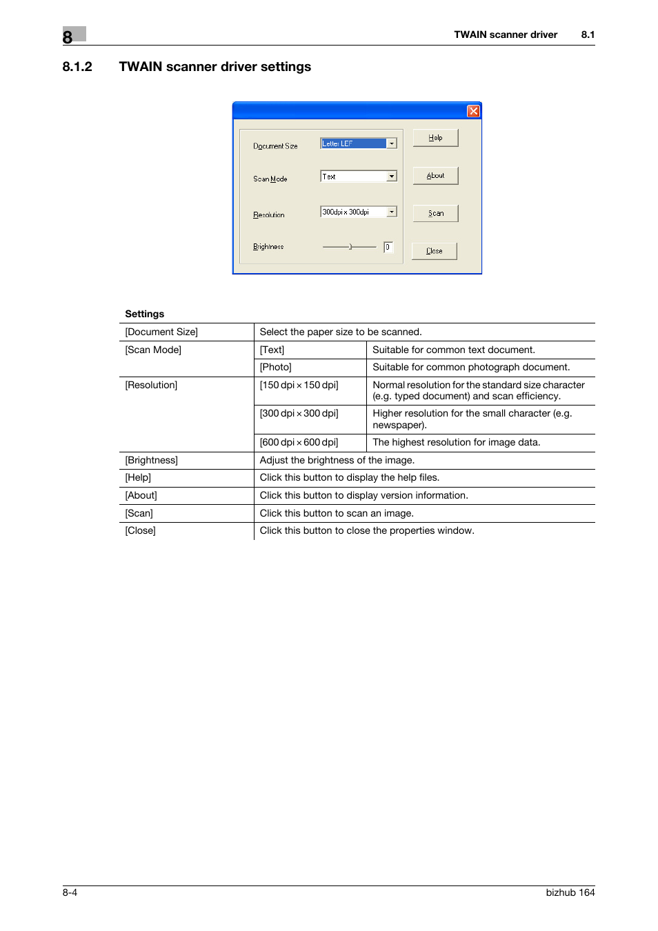 2 twain scanner driver settings, Twain scanner driver settings -4 | Konica Minolta BIZHUB 164 User Manual | Page 86 / 138