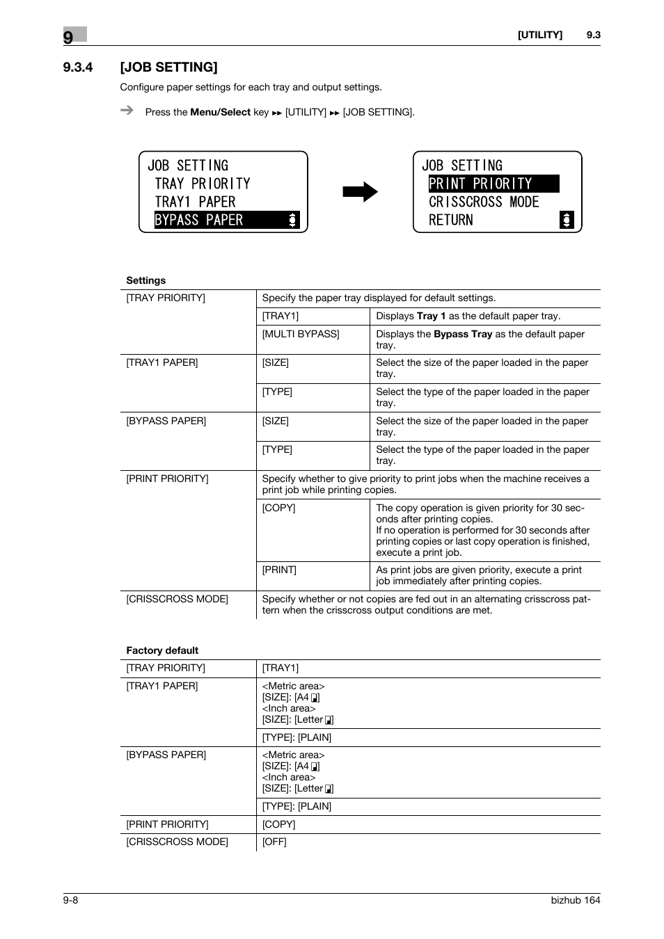 4 [job setting, Job setting] -8, P. 9-8 | Konica Minolta BIZHUB 164 User Manual | Page 96 / 138