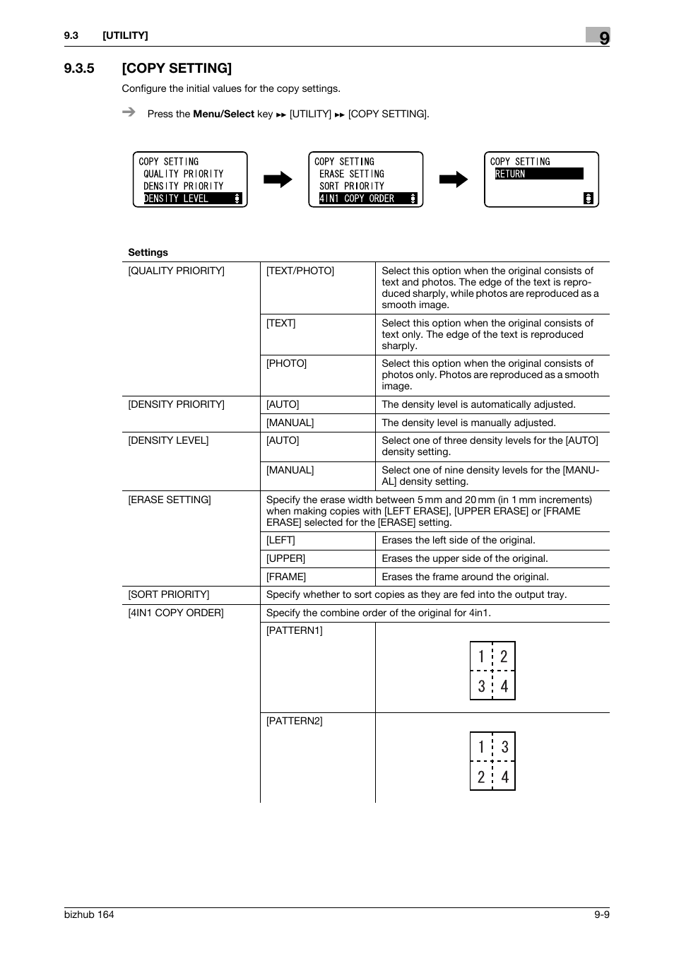 5 [copy setting, Copy setting] -9, P. 9-9 | Konica Minolta BIZHUB 164 User Manual | Page 97 / 138