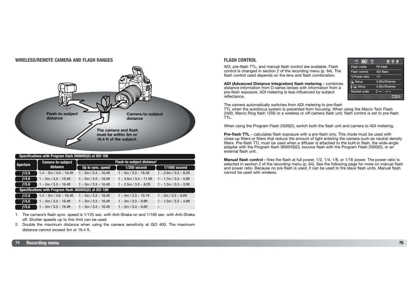 Flash control | Konica Minolta DYNAX 7D User Manual | Page 38 / 74