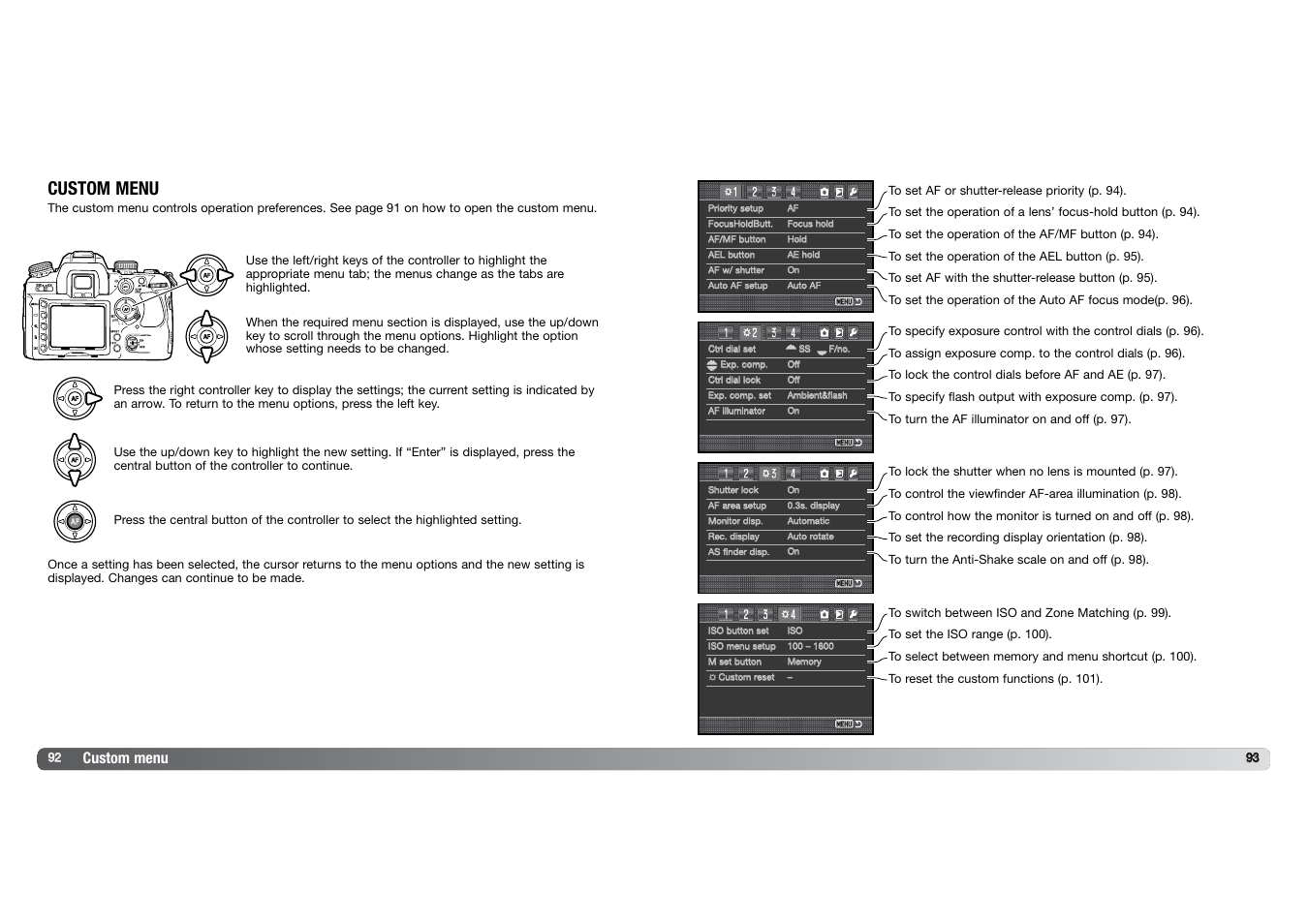 Custom menu | Konica Minolta DYNAX 7D User Manual | Page 47 / 74