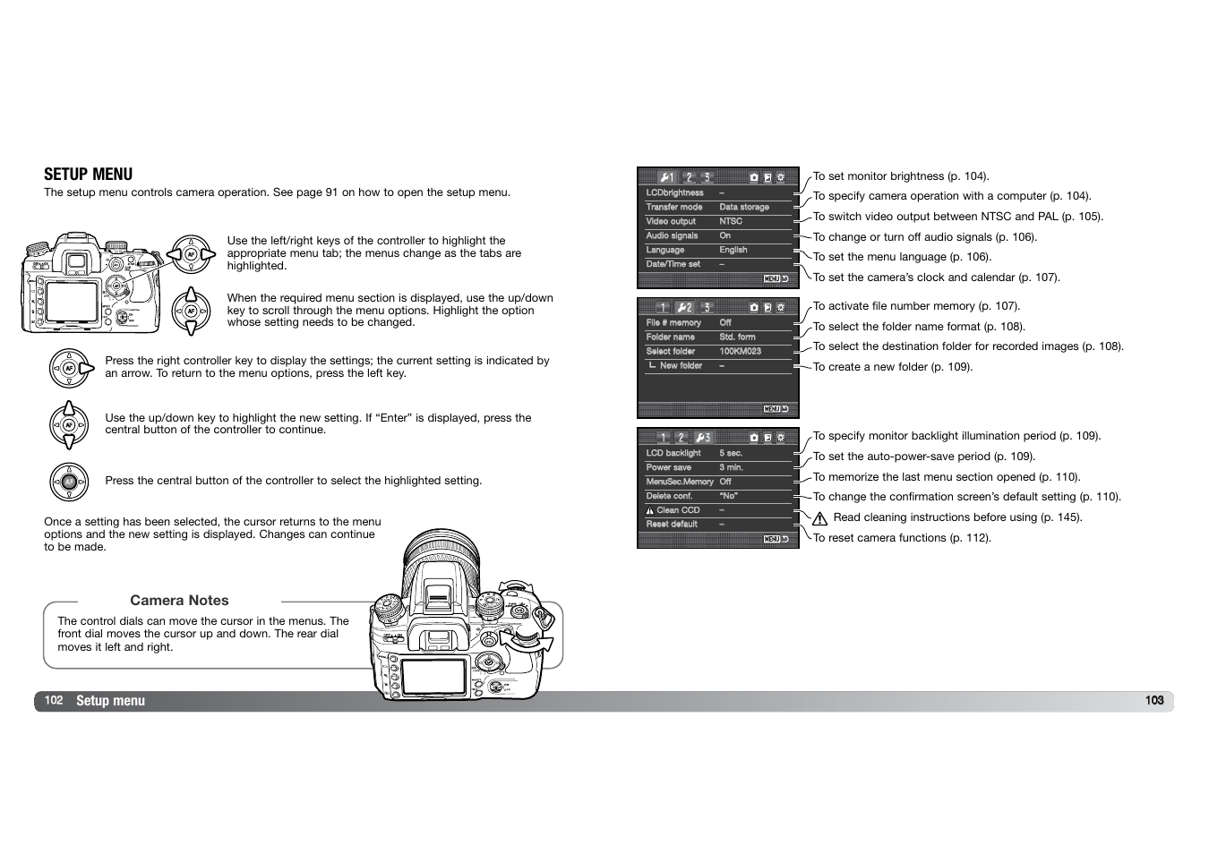 Setup menu | Konica Minolta DYNAX 7D User Manual | Page 52 / 74