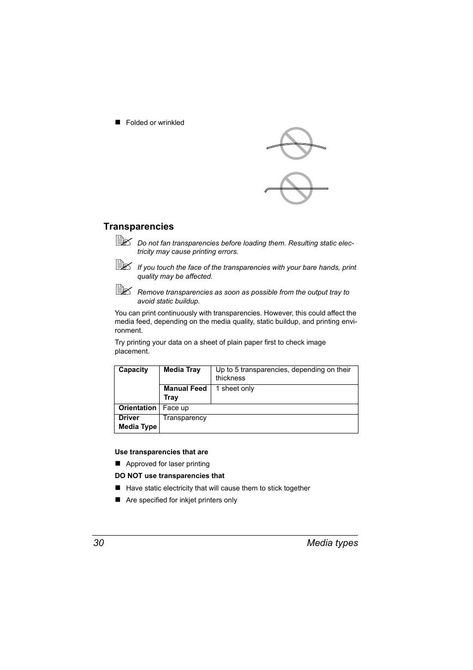 Transparencies, Transparencies 30 | Konica Minolta PagePro 1380 MF User Manual | Page 28 / 104