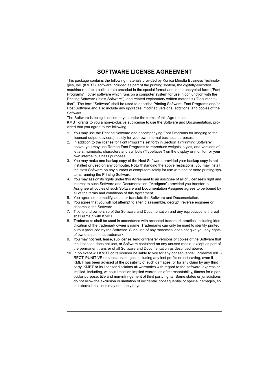 Software license agreement | Konica Minolta PagePro 1380 MF User Manual | Page 3 / 104