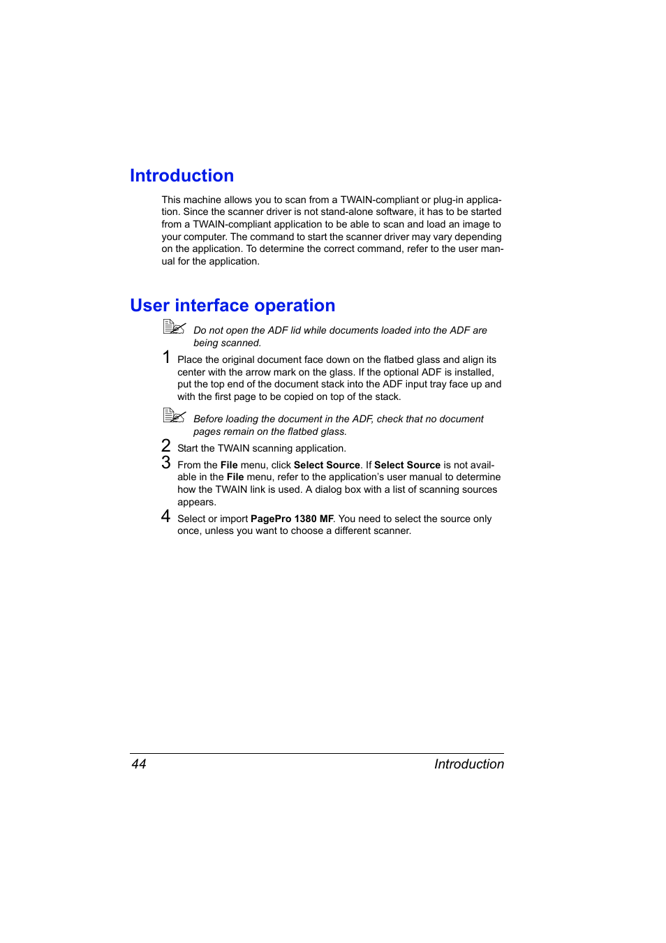 Introduction, User interface operation, Introduction 44 user interface operation 44 | Konica Minolta PagePro 1380 MF User Manual | Page 42 / 104