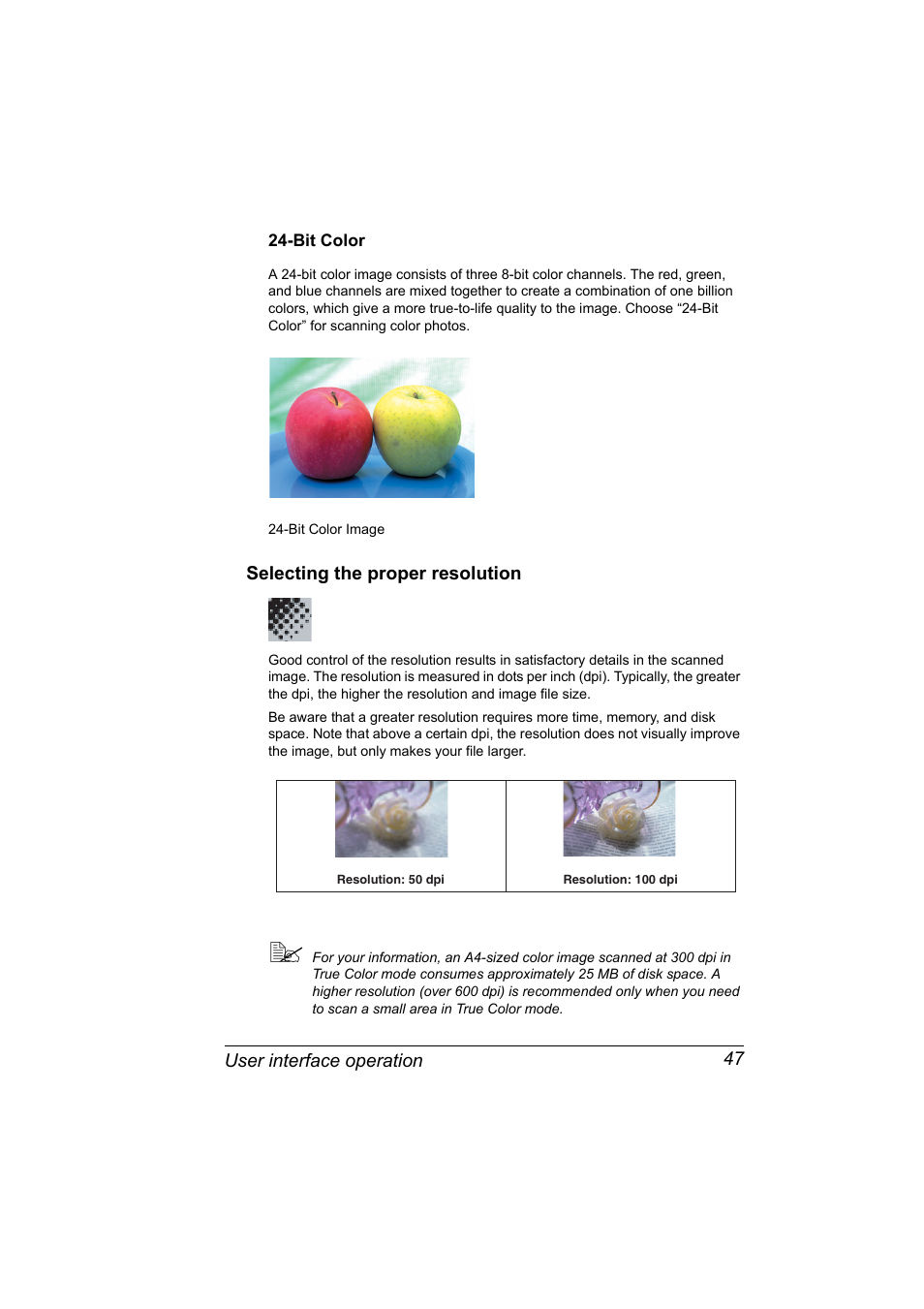 Bit color, Selecting the proper resolution, Bit color 47 | Selecting the proper resolution 47 | Konica Minolta PagePro 1380 MF User Manual | Page 45 / 104