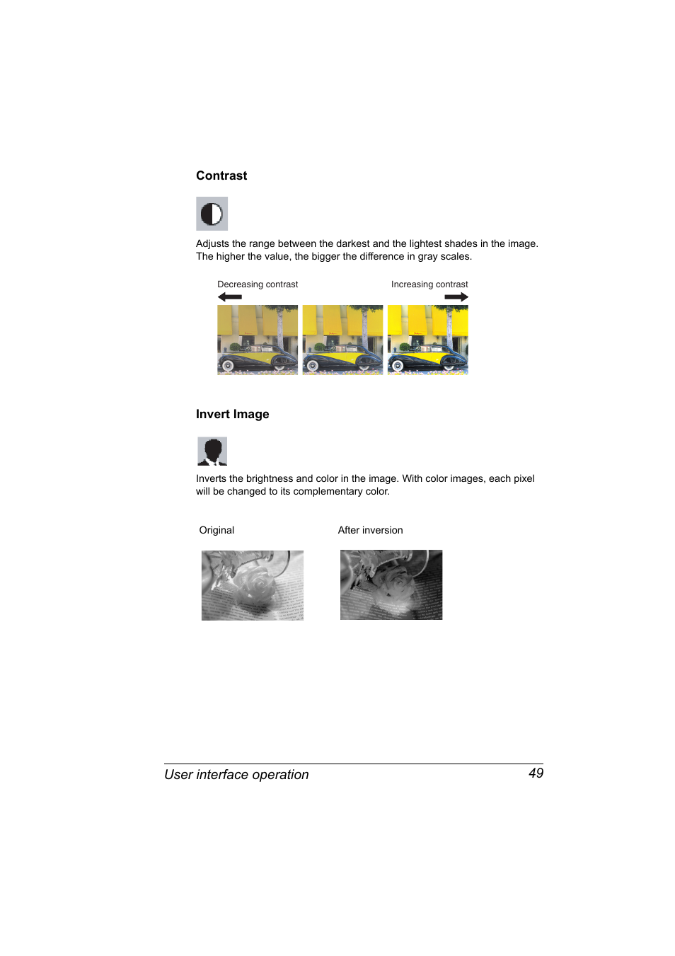 Contrast, Invert image, Contrast 49 invert image 49 | User interface operation 49 | Konica Minolta PagePro 1380 MF User Manual | Page 47 / 104