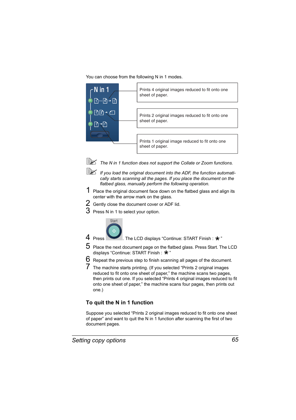 To quit the n in 1 function, To quit the n in 1 function 65 | Konica Minolta PagePro 1380 MF User Manual | Page 63 / 104