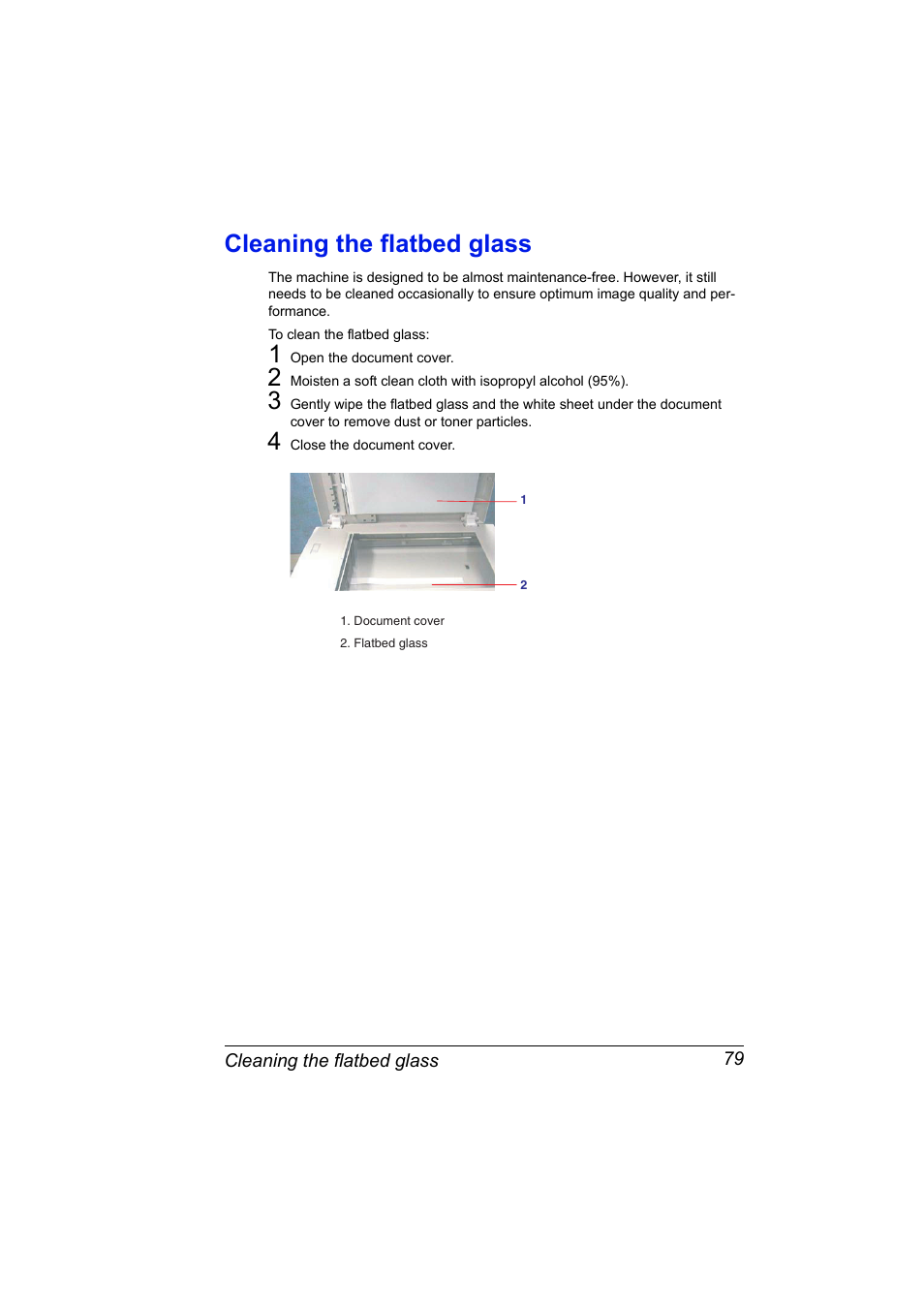 Cleaning the flatbed glass, Cleaning the flatbed glass 79 | Konica Minolta PagePro 1380 MF User Manual | Page 77 / 104