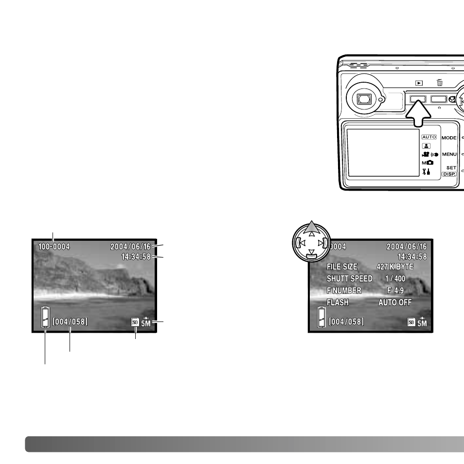 Playback - basic operation, Single-frame playback display | Konica Minolta DiMAGE G530 User Manual | Page 32 / 104