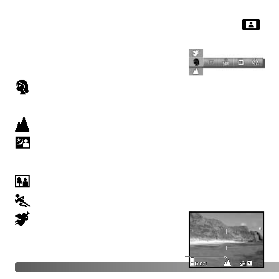 Scene selection | Konica Minolta DiMAGE G530 User Manual | Page 38 / 104