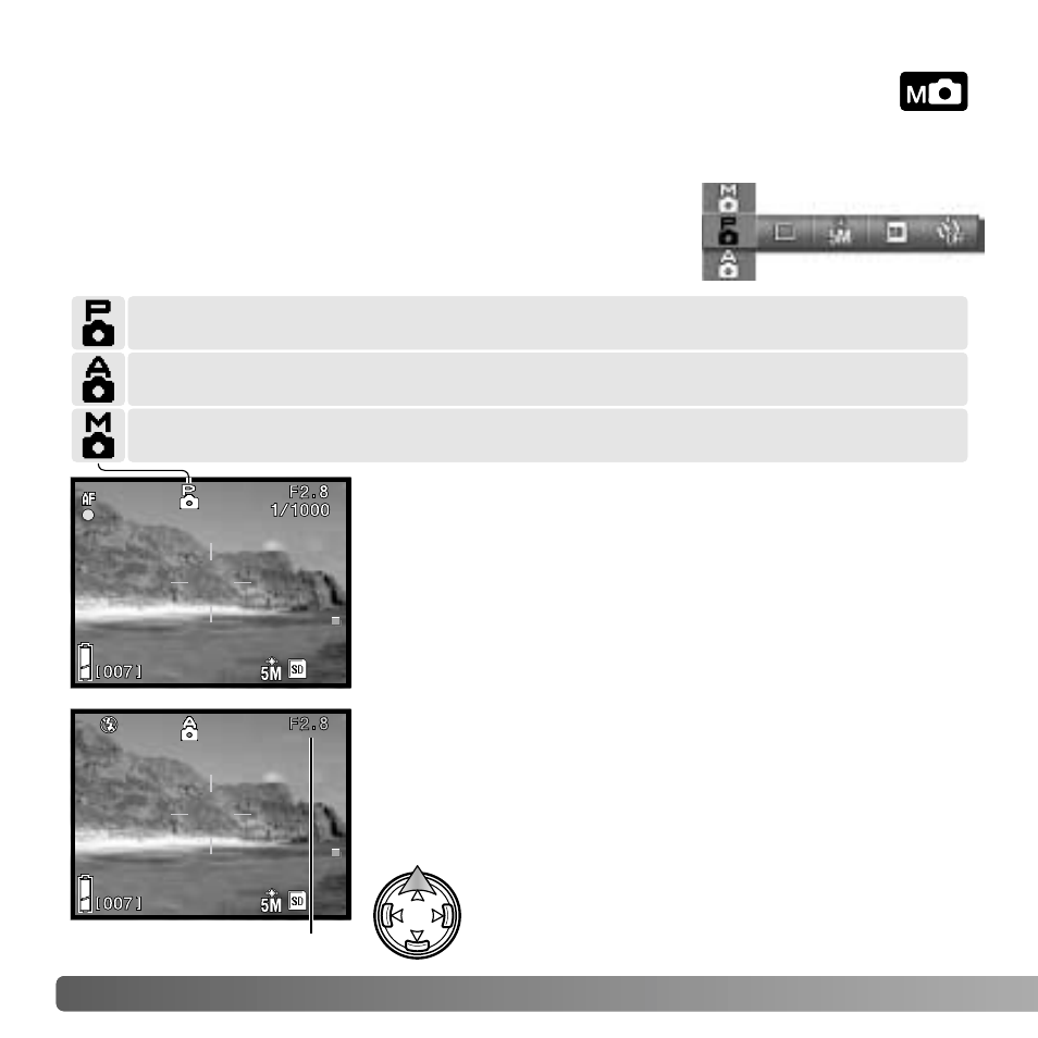Exposure modes, Aperture priority | Konica Minolta DiMAGE G530 User Manual | Page 48 / 104