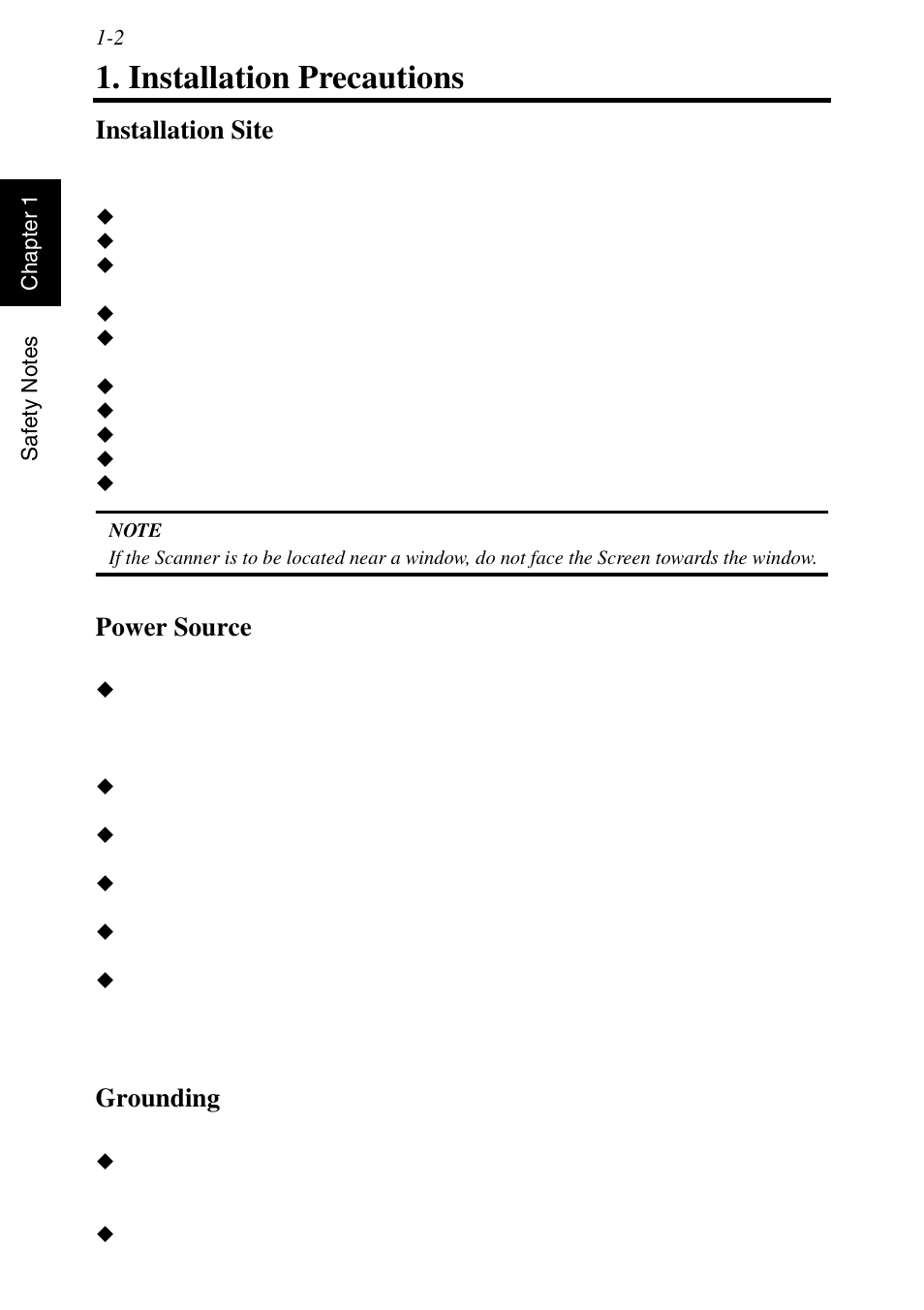 Installation precautions, Installation site, Power source | Grounding, Installation precautions -2, Installation site -2 power source -2 grounding -2 | Konica Minolta MS6000 MKII User Manual | Page 23 / 102