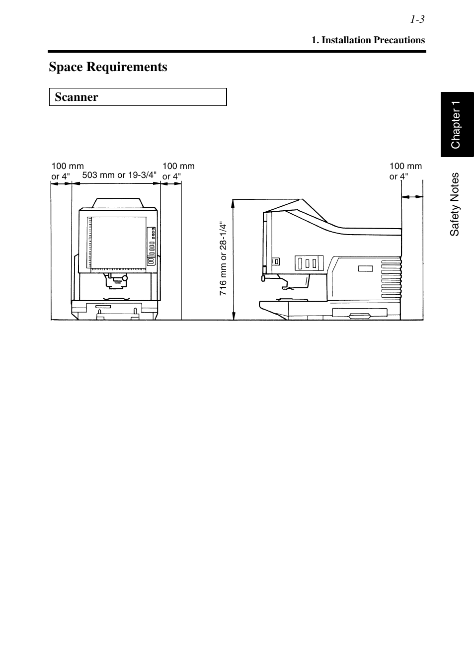 Space requirements, Space requirements -3, Scanner | Konica Minolta MS6000 MKII User Manual | Page 24 / 102