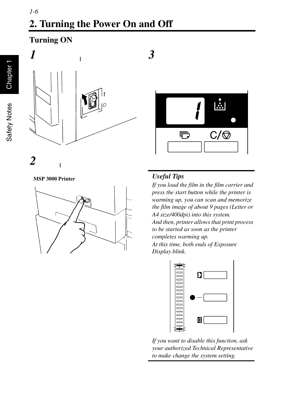 Turning the power on and off, Turning on, Turning the power on and off -6 | Turning on -6 | Konica Minolta MS6000 MKII User Manual | Page 27 / 102