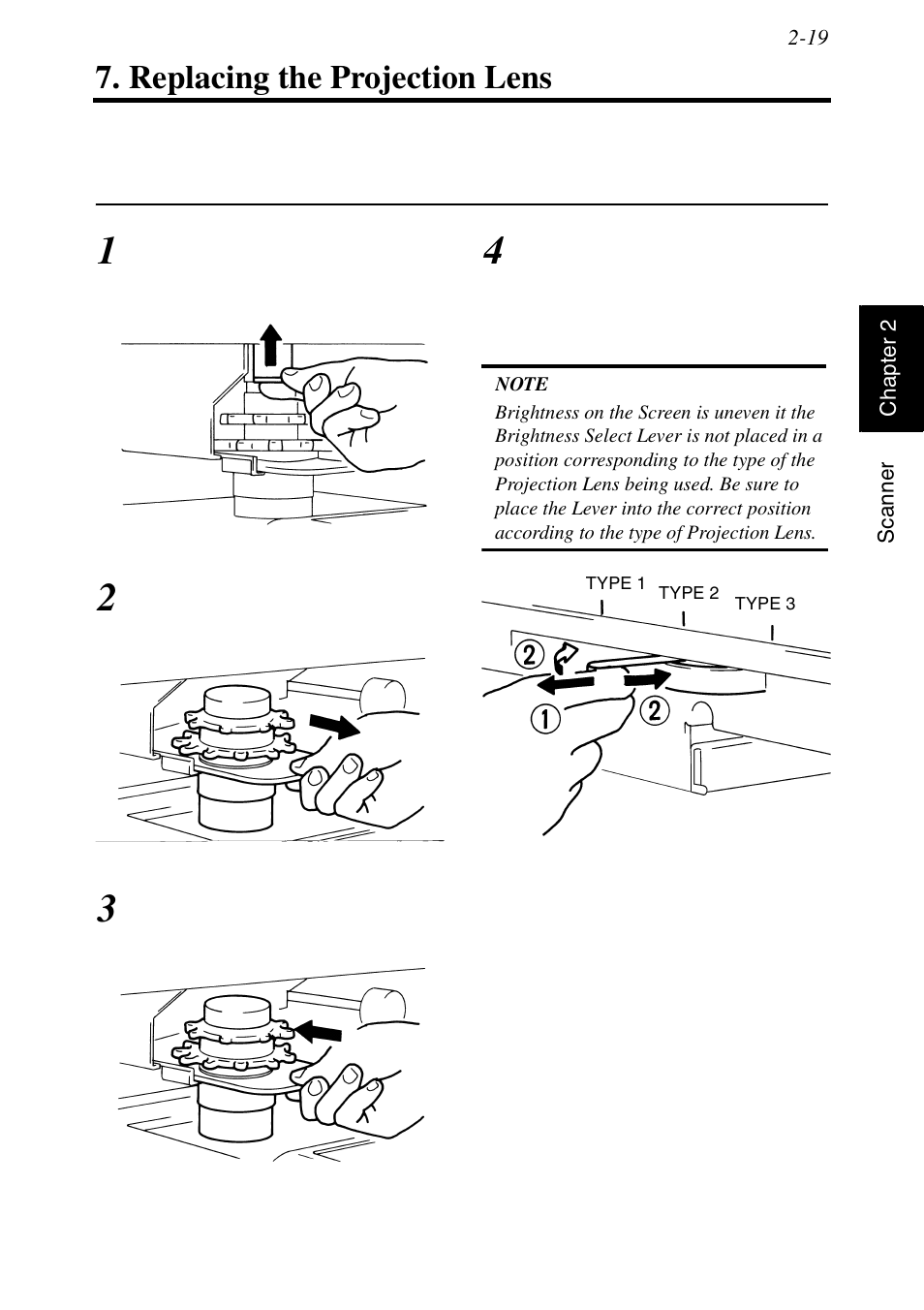 Replacing the projection lens, Replacing the projection lens -19 | Konica Minolta MS6000 MKII User Manual | Page 48 / 102