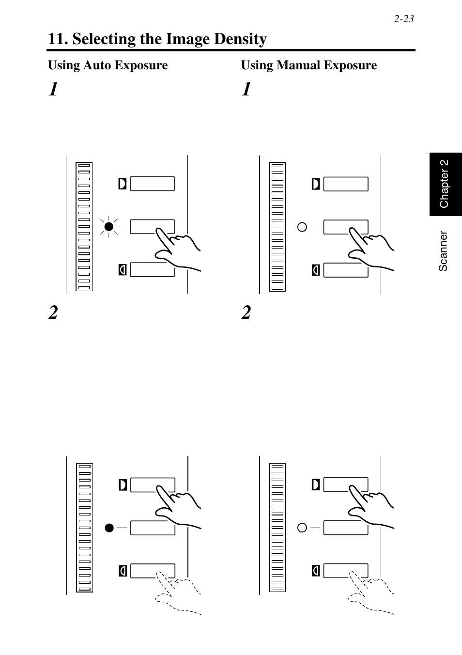 Selecting the image density, Using auto exposure, Using manual exposure | Selecting the image density -23, Using auto exposure -23 using manual exposure -23 | Konica Minolta MS6000 MKII User Manual | Page 52 / 102
