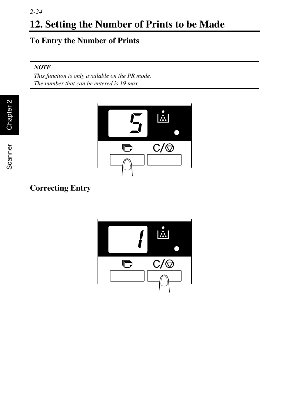 Setting the number of prints to be made, To entry the number of prints, Correcting entry | Setting the number of prints to be made -24 | Konica Minolta MS6000 MKII User Manual | Page 53 / 102