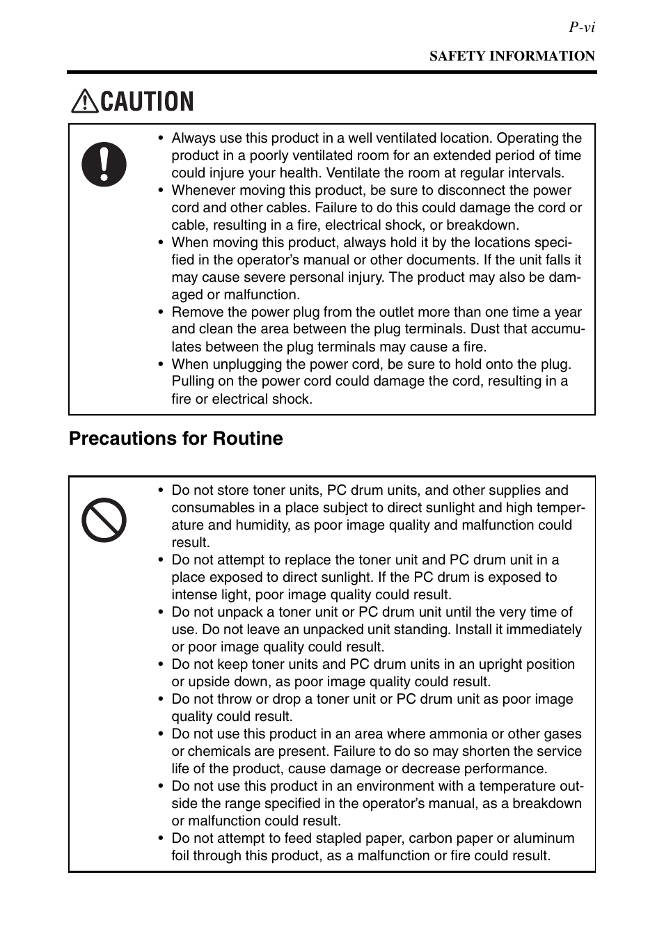 Precautions for routine | Konica Minolta MS6000 MKII User Manual | Page 8 / 102