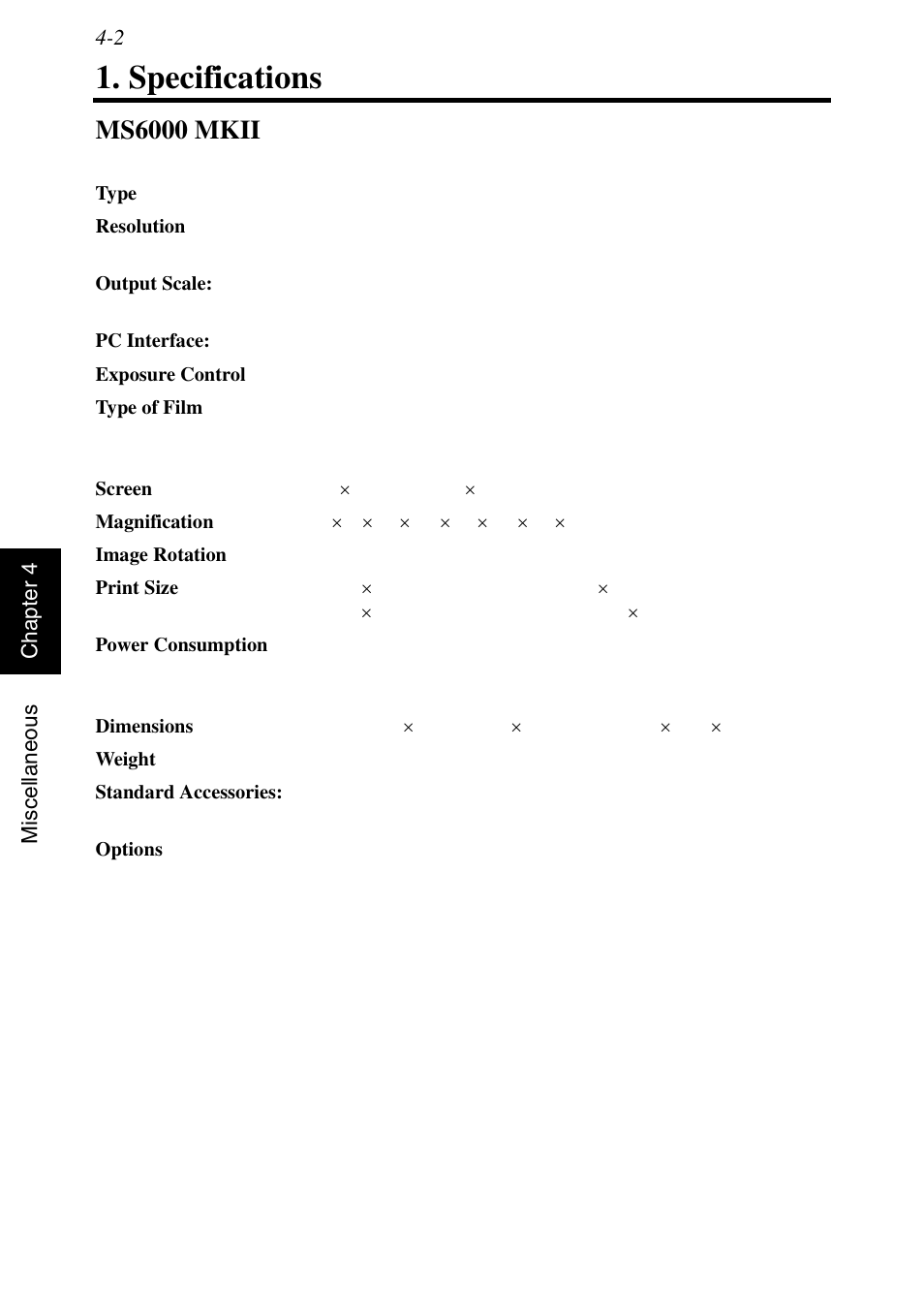 Specifications, Ms6000 mkii, Specifications -2 | Ms6000 mkii -2 | Konica Minolta MS6000 MKII User Manual | Page 87 / 102