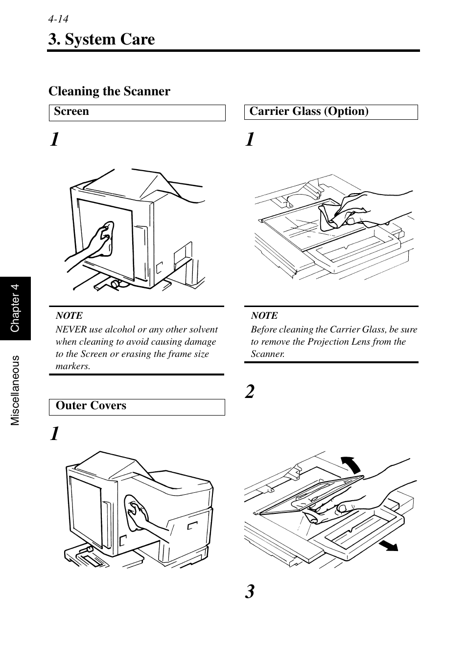 System care, Cleaning the scanner, System care -14 | Cleaning the scanner -14 | Konica Minolta MS6000 MKII User Manual | Page 99 / 102