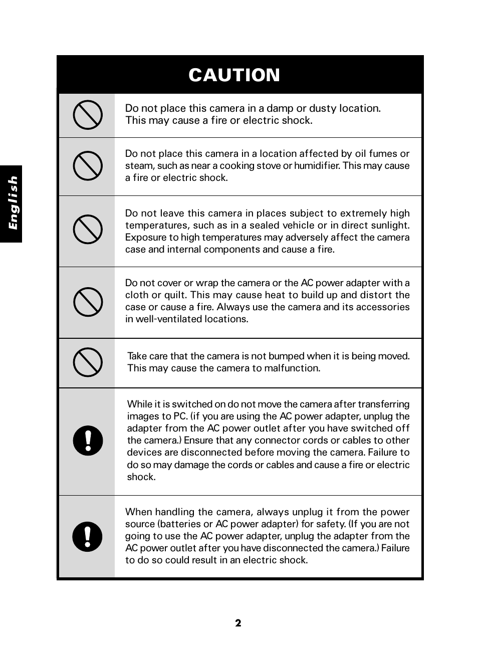 Caution | Konica Minolta E-Mini-Multi-Media Camera User Manual | Page 3 / 29
