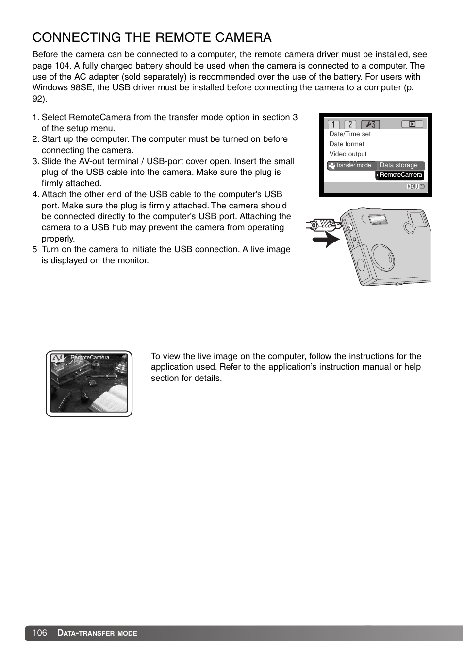 Connecting the remote camera | Konica Minolta Dimage X20 User Manual | Page 106 / 116