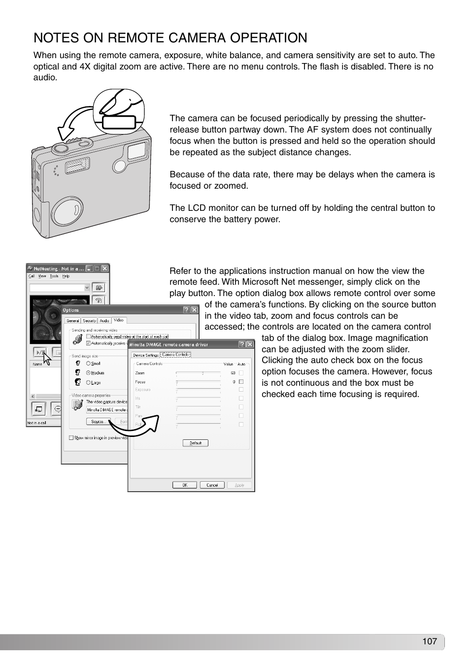 Notes on remote camera operation | Konica Minolta Dimage X20 User Manual | Page 107 / 116