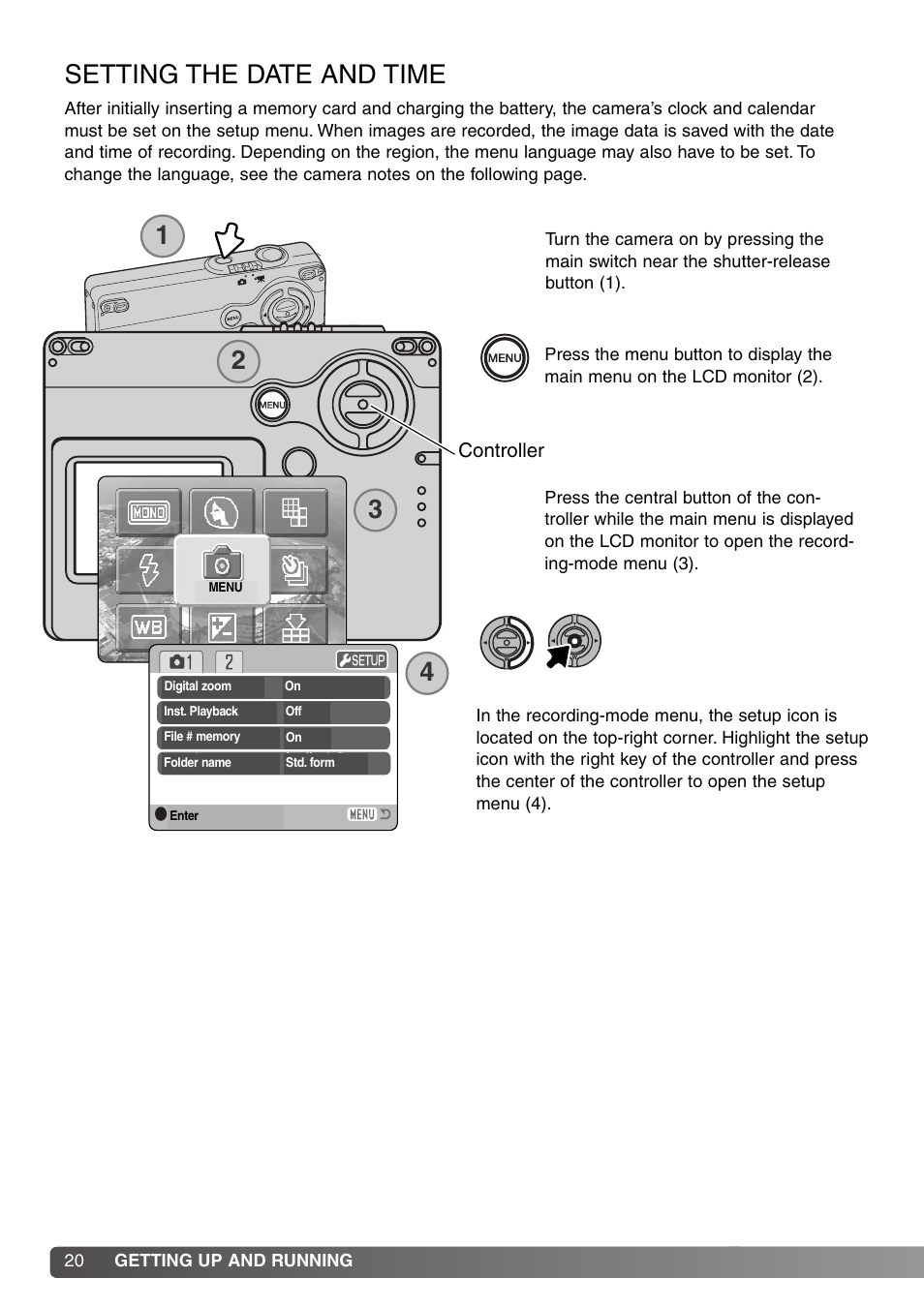 Setting the date and time | Konica Minolta Dimage X20 User Manual | Page 20 / 116