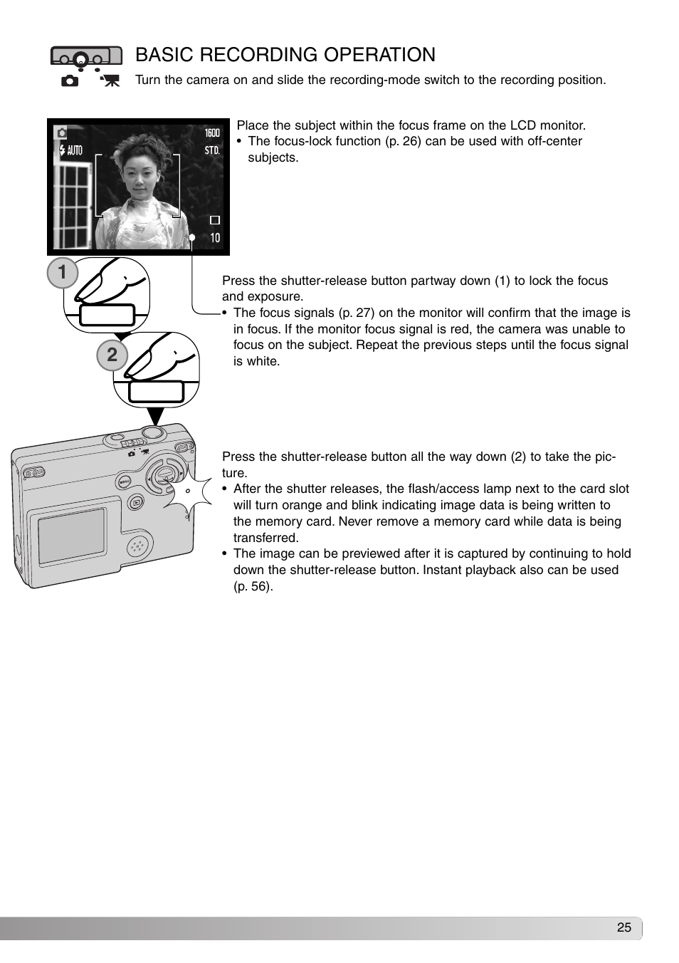 Basic recording operation | Konica Minolta Dimage X20 User Manual | Page 25 / 116