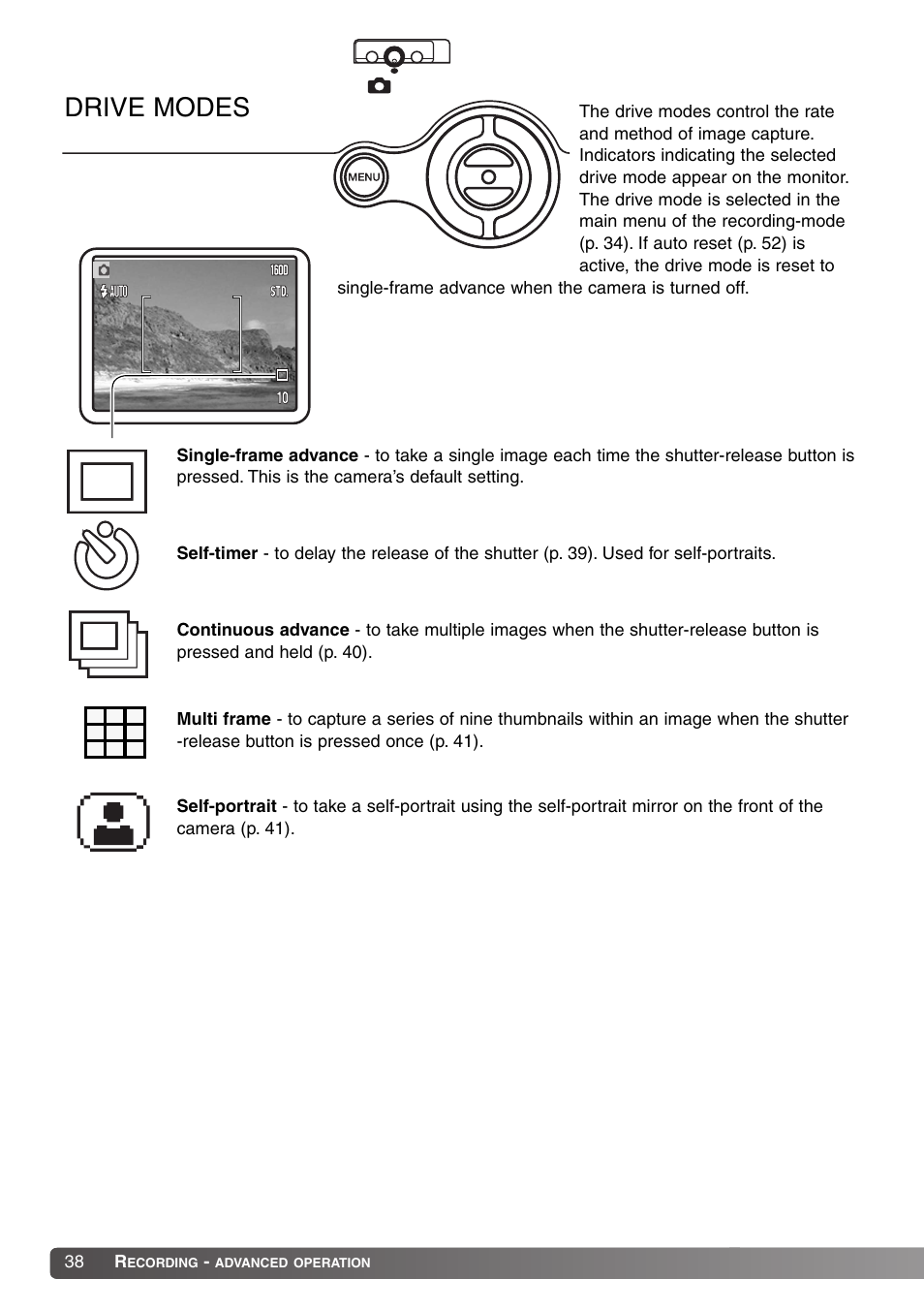 Drive modes | Konica Minolta Dimage X20 User Manual | Page 38 / 116