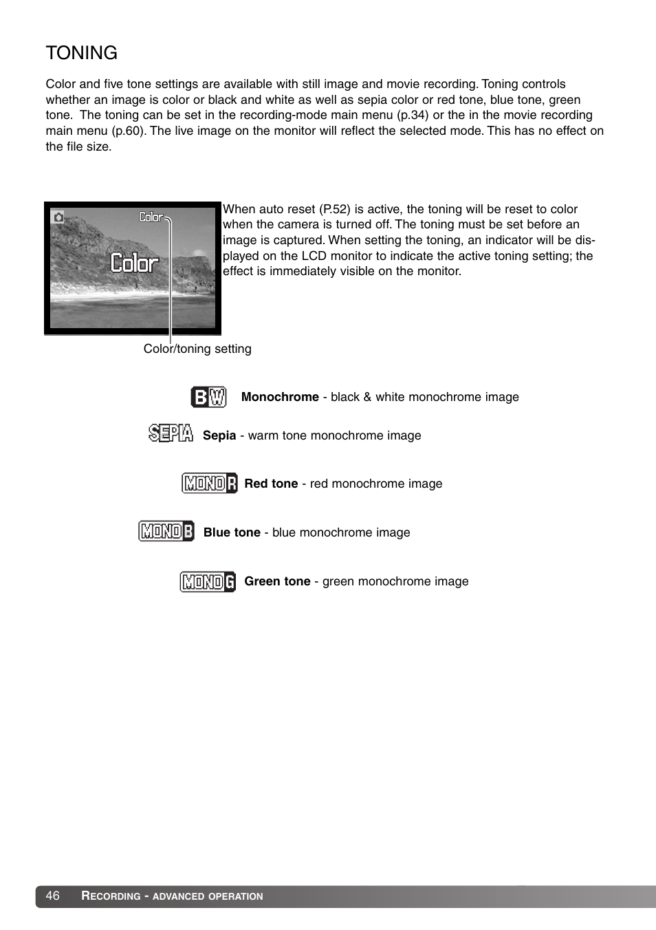 Toning | Konica Minolta Dimage X20 User Manual | Page 46 / 116