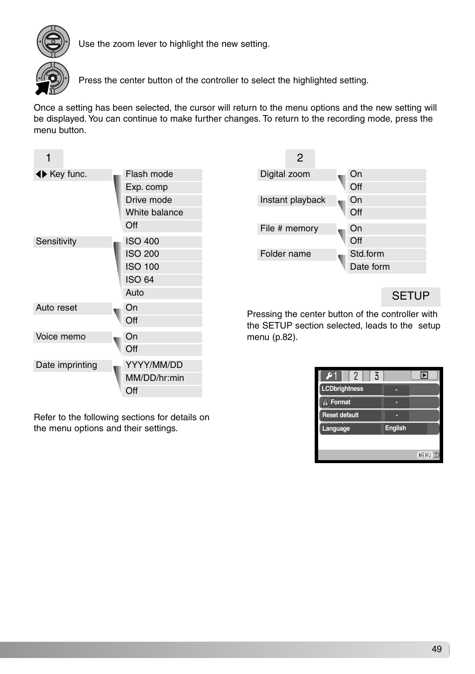 Setup | Konica Minolta Dimage X20 User Manual | Page 49 / 116