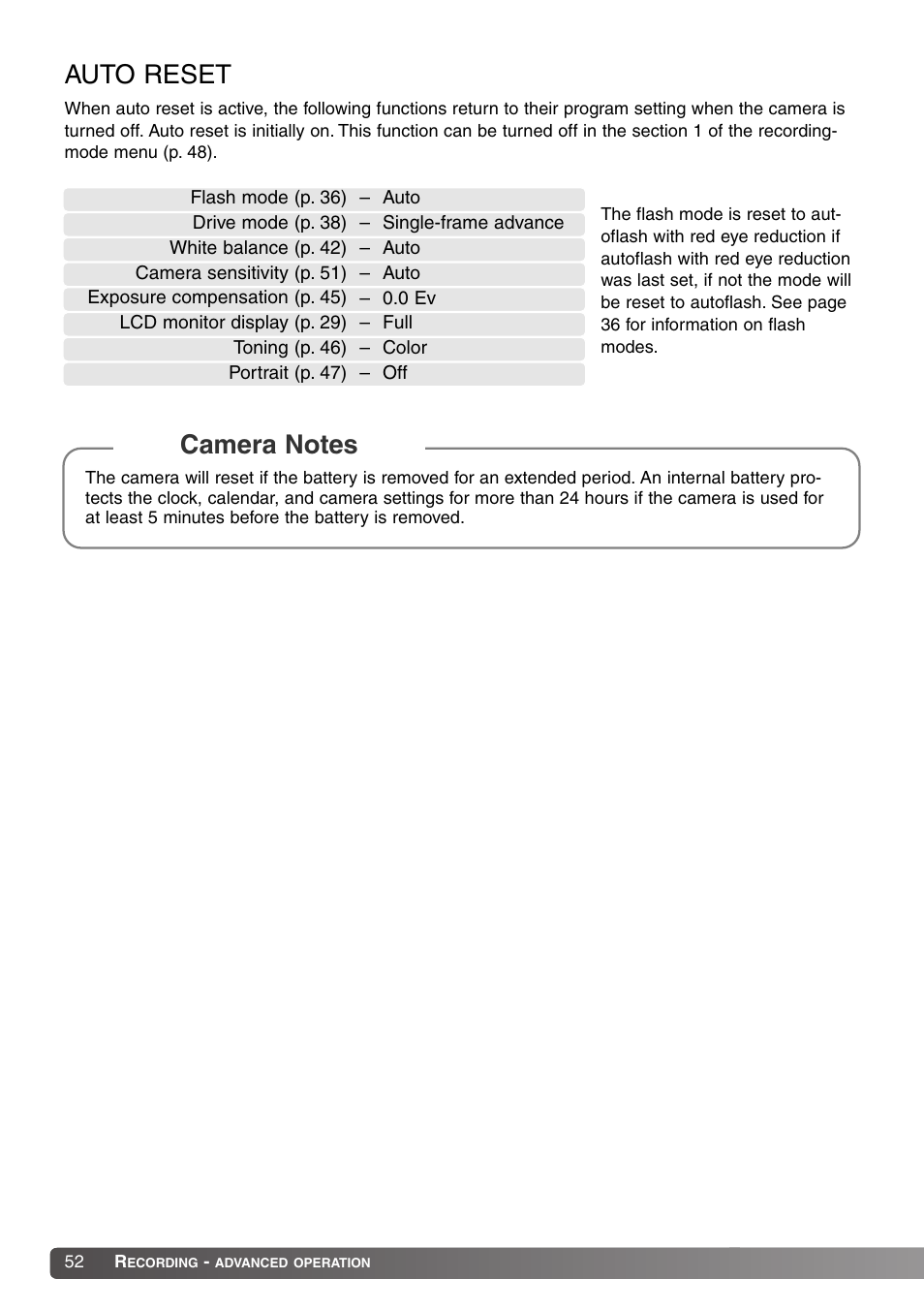 Auto reset | Konica Minolta Dimage X20 User Manual | Page 52 / 116