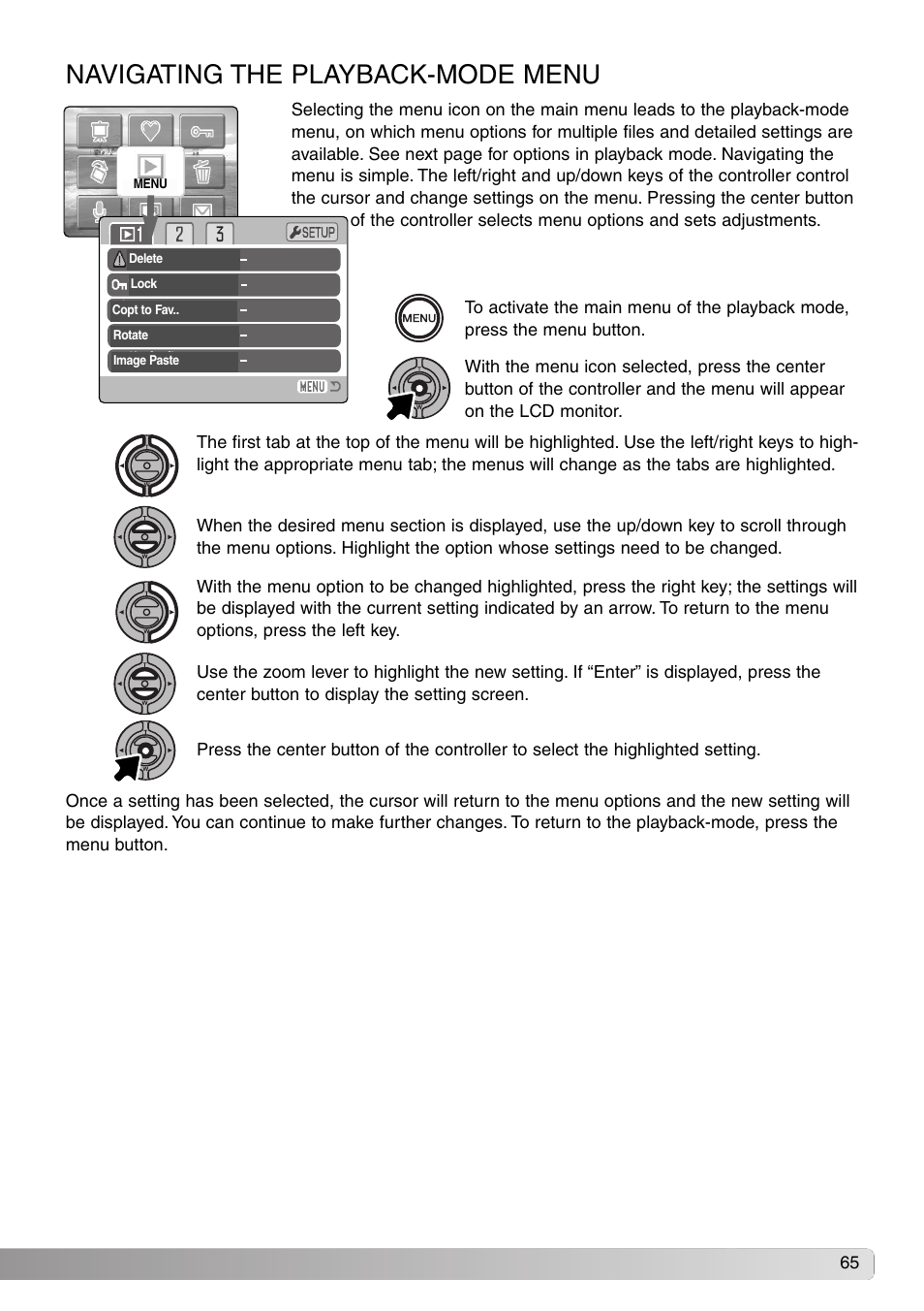 Navigating the playback-mode menu | Konica Minolta Dimage X20 User Manual | Page 65 / 116