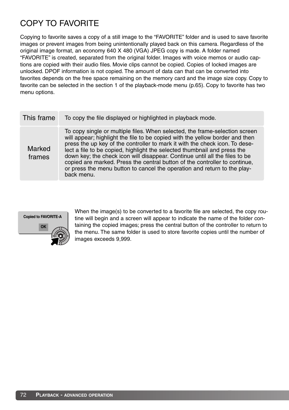 Copy to favorite, This frame marked frames | Konica Minolta Dimage X20 User Manual | Page 72 / 116