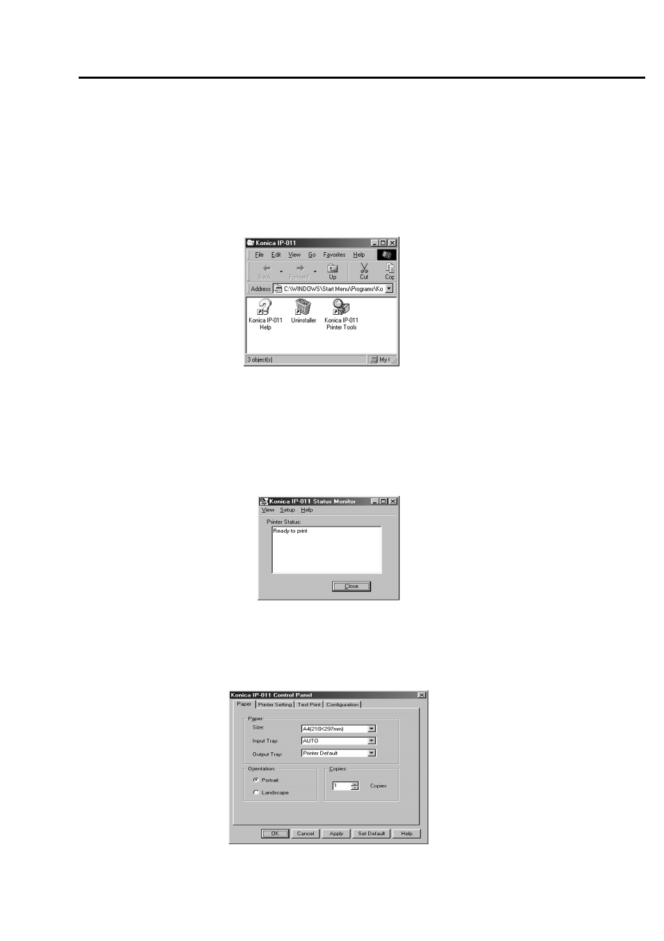 About the printer tools, About the status monitor, About the control panel | Chapter 1 outline | Konica Minolta IP-011 User Manual | Page 19 / 102