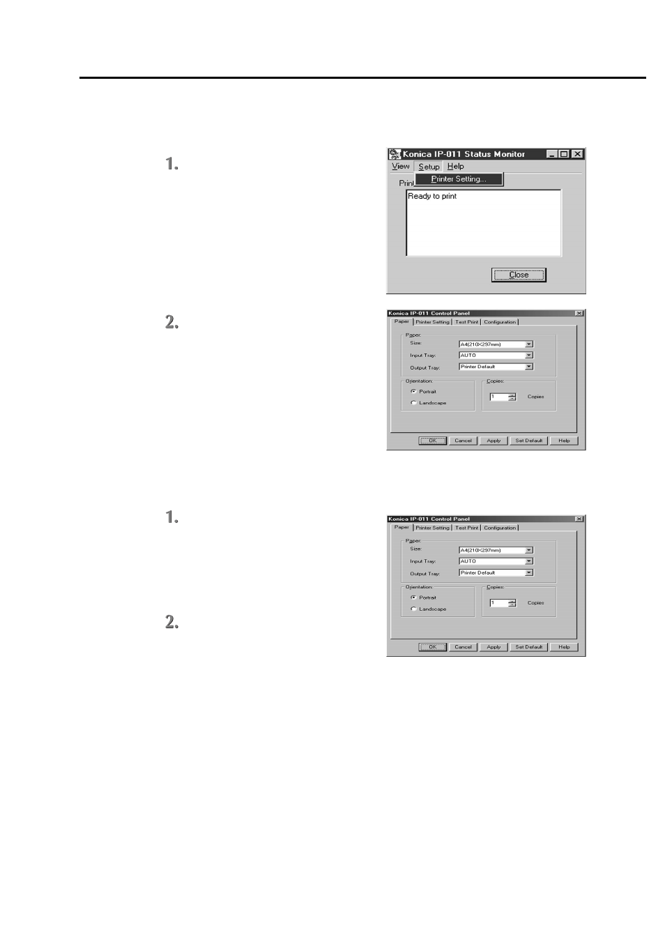 How to operate the control panel, Starting the control panel, Finishing the control panel | Chapter 5 status monitor and control panel | Konica Minolta IP-011 User Manual | Page 85 / 102