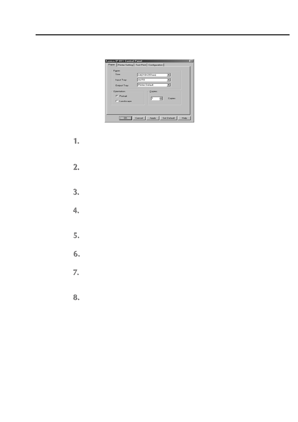 Settings of paper, Chapter 5 status monitor and control panel | Konica Minolta IP-011 User Manual | Page 87 / 102